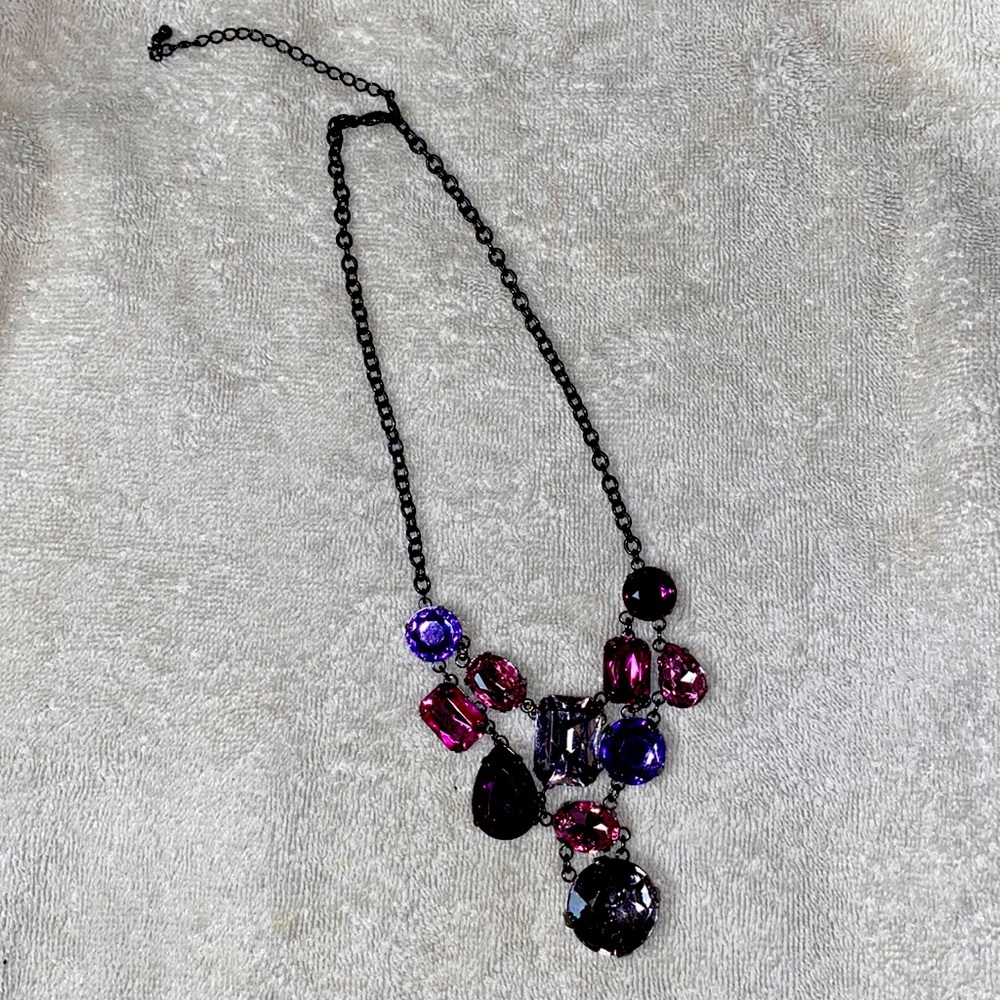 Vintage black metal tone costume crystal necklace.